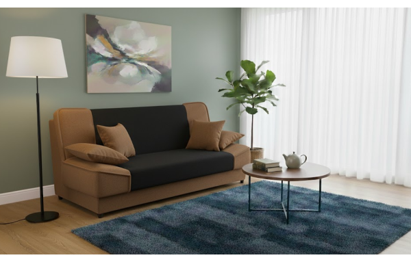 Wersalka Maxim 24 czarno-brązowa na sprężynach z funkcją spania i pojemnikiem